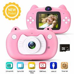 Hyleton Kids Digital Camera For Girls Gift Dual Lens 1080P 12MP Fhd Child Toy Camera Camcorder With Zoom Function &16GB Sd Card For Age 3-10
