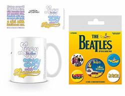 1ART1 The Beatles Lyrics By Lennon & Mccartney Lucy In The Sky With Diamonds Photo Coffee Mug 4X3 Inches And 1 The Beatles Badge Pack 6X4 Inches