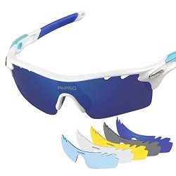 Akaso Men's Chameleon Multisport Polarized Sunglasses With 5 Interchangeable Lenses And 100% Uv Protective Cycling Sunglasses White blue
