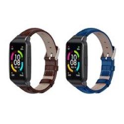 Generic Huawei Band 6 Smartwatch Pu Leather Strap Brown And Blue