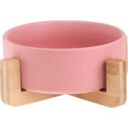 Medium Ceramic Bowl With Wooden Stand Pink