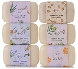 O-naturals 6 Piece Moisturizing Body Wash Soap Bar Collection 100% Natural & Organic Infused With Therapeutic Essential Oils Vegan Soap. 4 Oz. Each