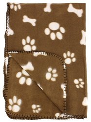 30X21 Inch Dog Cat Fleece Blanket - Bone And Paw Print Assorted Color Pet Blankets By Bogo Brands Brown Paws & Bones