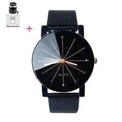 Bessky Luxury Men's Black Round Dial Clock Leather Strap Quartz Wrist Watch