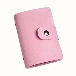 Ikevan Men Women Leather Credit Card Holder Case Card Holder Wallet Business Card Pink