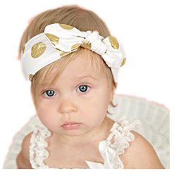 DZT1968 Baby Girl Wide Round Dot Rabbit Ear Headband Head Wrap Hair Band Turban Headwear White