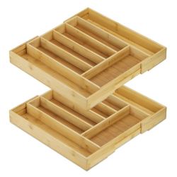 Expandable Cutlery Drawer Organiser Bamboo Wood Cutlery Tray
