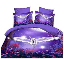 Cliab Unicorn Bedding Queen Purple Size For Girls Blue Bed Sheets Duvet Cover Set 7 Pieces Fitted Sheet Included