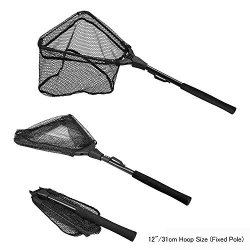 Plusinno Fishing Net Fish Landing Net Foldable Collapsible Telescopic Pole Handle Durable Nylon Material Mesh Safe Fish Catching Or Releasing 12"