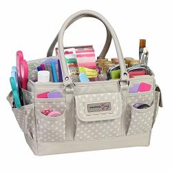 Everything Mary Craft Bag Organizer Tote Tan Dot - Storage Art Caddy For Sewing & Scrapbooking - Crafts Supply Carrier W handle For Supplies &