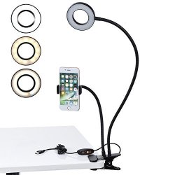 Allcaca Convenient 12W Selfie Ring Light Stand Practical Lazy Bracket LED Light Multi-functional Cellphone Ring Light Holder With 3 Lighting Modes Suitable For Live Stream Black