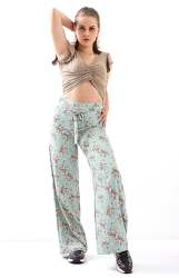 Ladies Printed Wide Leg Pants - Sage-beige - Sage-beige S