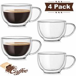 Double Wall Cappuccino Glass Mugs 8.5oz, Clear Coffee Mug Set Of 4