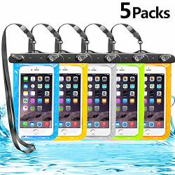 Fecedy 5 Packs Universal Waterproof Phone Pouch - IPX8 Waterproof Phone Case- Cellphone Dry Bag For Iphone PRO MAX XS XR X SE 11 10 9 8 7 6S Plus