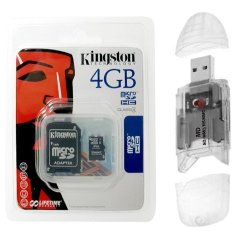 Kingston 4GB Microsd Microsdhc Class 4 Memory Card With Sd Adapter And Malcom Distributors Multi Format Transparent USB Memory Card Reader Writer For Sd