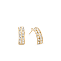 9CT Yellow Gold Double Row Cubic Zirconia Stud Earrings