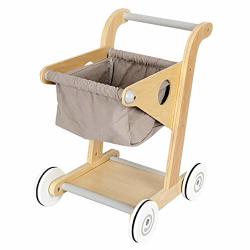 Wooden Supermarket Trolley Toy Kids Role Play Supermarket Set Toy Shopping Trolley Toys Roll Cart Push & Pull Toy Gray