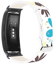 Galaxy Gear FIT2 Pro Band Leather Replacement - Strap For Samsung Galaxy Gear Fit 2 FIT 2 Pro Strap Black Connectors Simple Elegant Freshing Blue Flowers Pattern