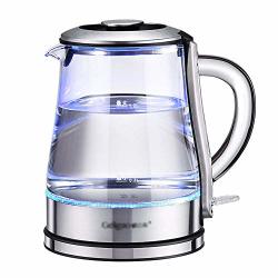 Lq&xl Electric Tea Kettle Blue LED Glass Teapot With Stainless Steel Filter Strainer 1.2L 1350W Cordless Jug Auto Shut Home & Kitchen