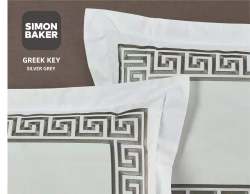 Simon Baker 400TC Egyptian Cotton Greek Key Embroidery Duvet Cover Set - Silver Grey Various Sizes - Silver Grey King 230CM X