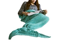 Cammitever 14 Colors Mermaid Tail Blanket Crochet Mermaid Blanket For Adult Super Soft All Seasons Sleeping Knitted Blankets 71" By 31" Green