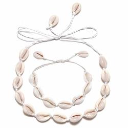 Joctly 2PCS Shell Necklace Bracelet For Women Ocean Hawaiian Seashell Choker Necklace Boho Necklace Bracelet Set