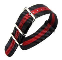 22MM Black red Deluxe Premium Nato Style Sturdy Exotic Soft Nylon Sport Men's Wrist Watch Band Wristband