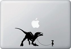 Pet Dinosaur - Velociraptor W Girl - Vinyl Decal For Laptop Macbook Appliances - Yydc 7"W X 3.5"H Girl - Face Right Black