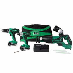 Metabo Hpt KC18DG4LS 18V Cordless 4-TOOL Combo Kit Hammer Drill Impact Driver Reciprocating Saw LED Flashlight And Two 18V Lithium Ion Compact 1.5AH Batteries