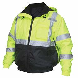 Mcr Safety VBBQCL3L Two Tone Safety Bomber Jacket Class 3 Quilted Rain Jacket Fluorescent Lime black With Silver Reflective Stripes 2XL