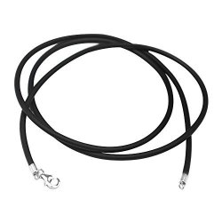 Wide Ellite Alloy Black Rubber Cord Rope Necklace Chain 18 Inch With Stainless Steel Lobster Clasp