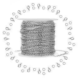 Silver Stainless Steel Cable Chain WXJ13 Brand 11M 36FT Jewelry Making Chains With 20 Lobster Clasps And 30 Jump Rings For Pendant Necklace Diy Making 1.5MM