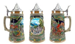 Essence Of Europe Gifts E.H.G Summer In Germany . Collectible Ceramic Beer Stein With Metal Lid 1 In Collection Of Four Steins