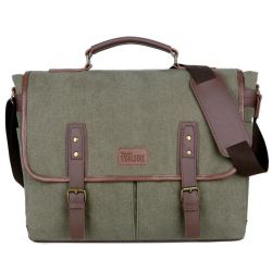 Retro Army Canvas Laptop Bag For 14 Laptops Crossbody Messenger Bag-green