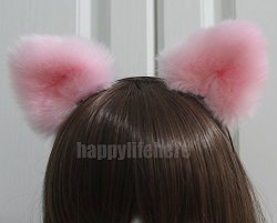 Happylifehere Furry Cat Ears Headband Bear Ears Hairband For Halloween Cosplay Prop Pink