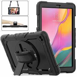 Samsung Galaxy Tab A 10.1 Case 2019 Herize SM-T510 T515 Shockproof Rugged Protective Case Cover With Built-in Screen Protector 360 Stand Hand Strap& Shoulder Strap