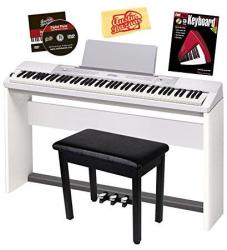 Casio Privia PX-350 Digital Piano - White Bundle With Adjustable Stand Bench Dust Cover Headphones Sustain Pedal Instructional Book Austin Bazaa