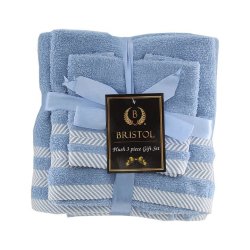 Plush 3 Piece Set - Bath Towel Hand Towel And Face Cloth - 100% Cotton - Powder Blue