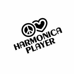 Pressfans - Peace Love Harmonica Player Music Car Laptop Sticker Decal