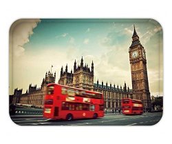 Beshowere Doormat London The UK Red Bus In Motion And Big Ben The Palace Of Westminster The Icons Of England In