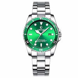 Women's Classic Fashion Silver Stainless Steel Watches Waterproof Date Luminous Lady Dress Wrist Watch Green
