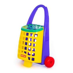 Pull Along Purple And Yellow Shopping Trolley Basket