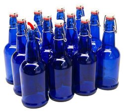 North Mountain Supply 16 Oz Cobalt Blue Coated Glass Grolsch-style Beer Brewing Fermenting Bottles - With Ceramic Swing Top Caps