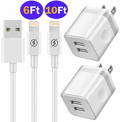Phone Charger 10FT+6FT Cable With Plug 4 In 1 Yanme 2 Pack Dual USB Wall Charger Adapter With 2 Pack Long Charging Cord Compatible