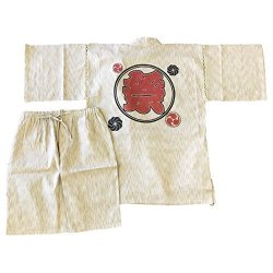 Edoten Men's Japan Kimono Jinbei Festival Kanji Pattern White XL