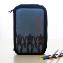 School Stationery Office Supply Creative Multi-layer Pen Pencil Case Bag Black Robot