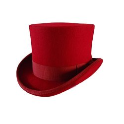 Chuangli Men's 100% Wool Victorian Mad Hatter Top Hat Vivi Magic Hat Performing Cap Wine Red