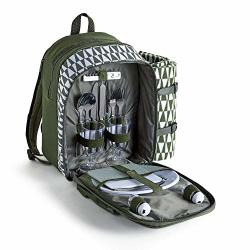 Vonshef Picnic Backpack With Insulated Cooler Compartment - Green 2 Person