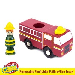 Firefighter Faith With Wood Fire Engine Compatible With All Major Wooden Train Systems By Conductor Carl