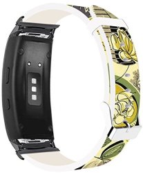 Samsung Galaxy Gear FIT2 Pro Strap Leather Replacement - Samsung Galaxy Gear Fit 2 FIT2 Pro Bands Black Connectors Yellow Flower Floral Pattern Print